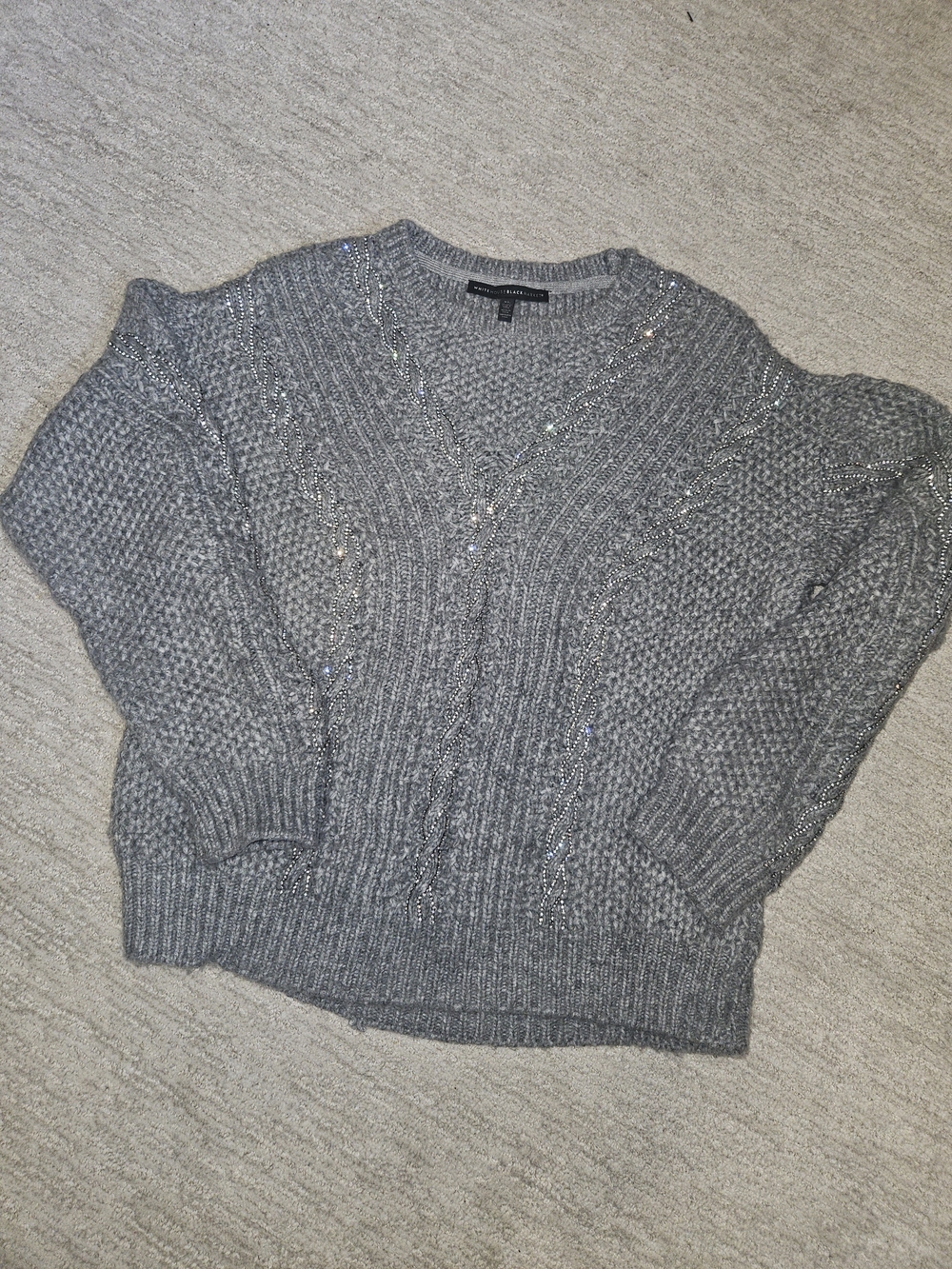 WHBM Gray Sparkle Cable-Knit Women's Sweater